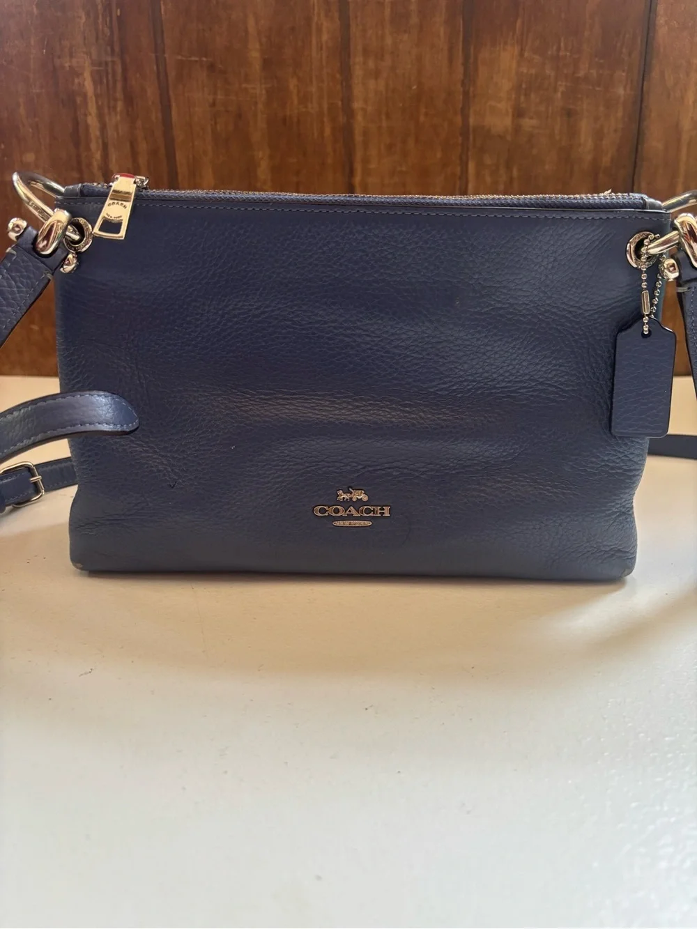 Coach Mia Crossbody bag in pale blue pebbled leather